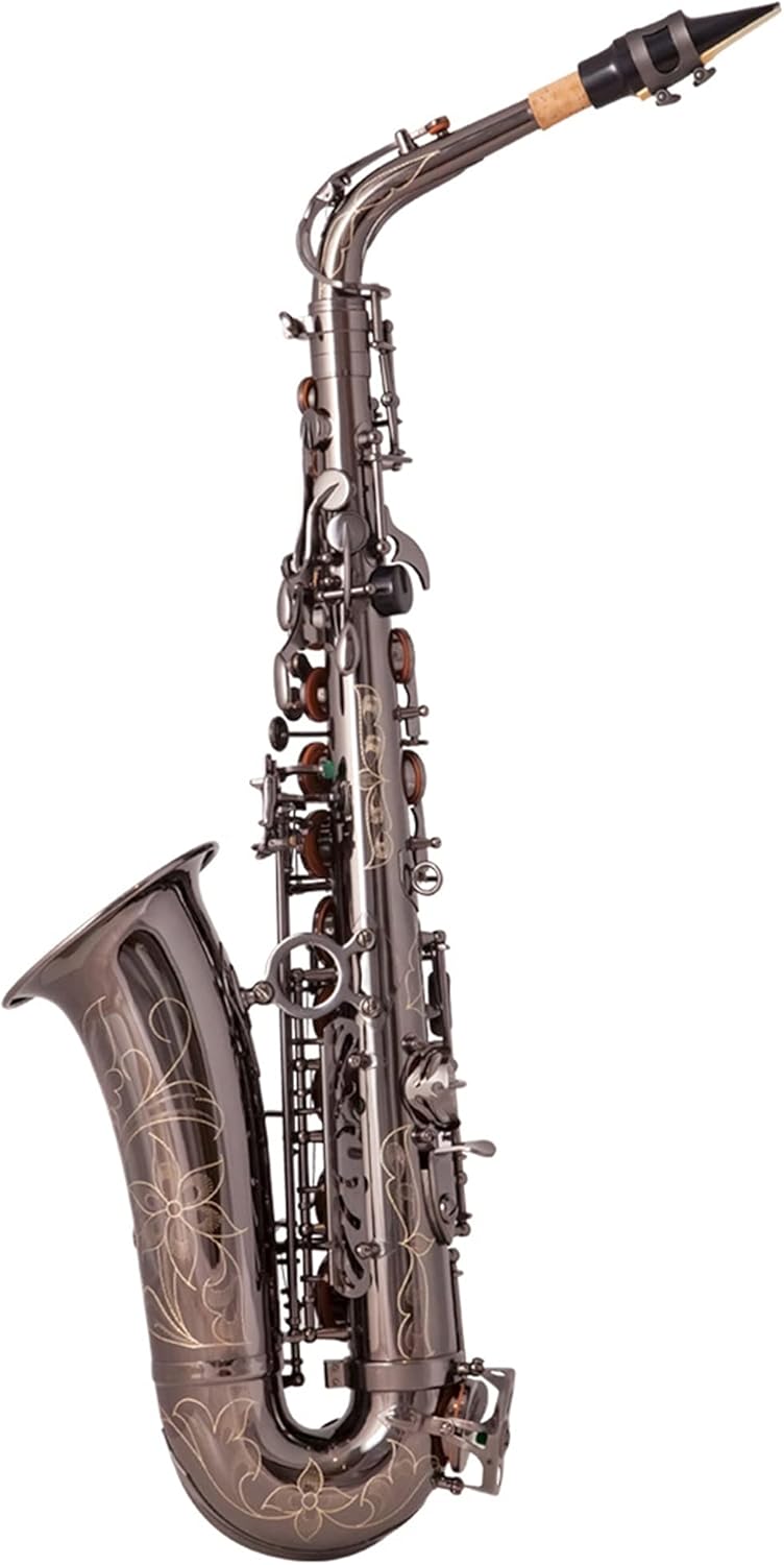 Saxophone Set EB Alto Saxophone Sax Brass Lacquered Black Nickel 802 Key Type Woodwind Instrument with Padded Carry Case Gloves Cleaning Cloth Student Saxophone