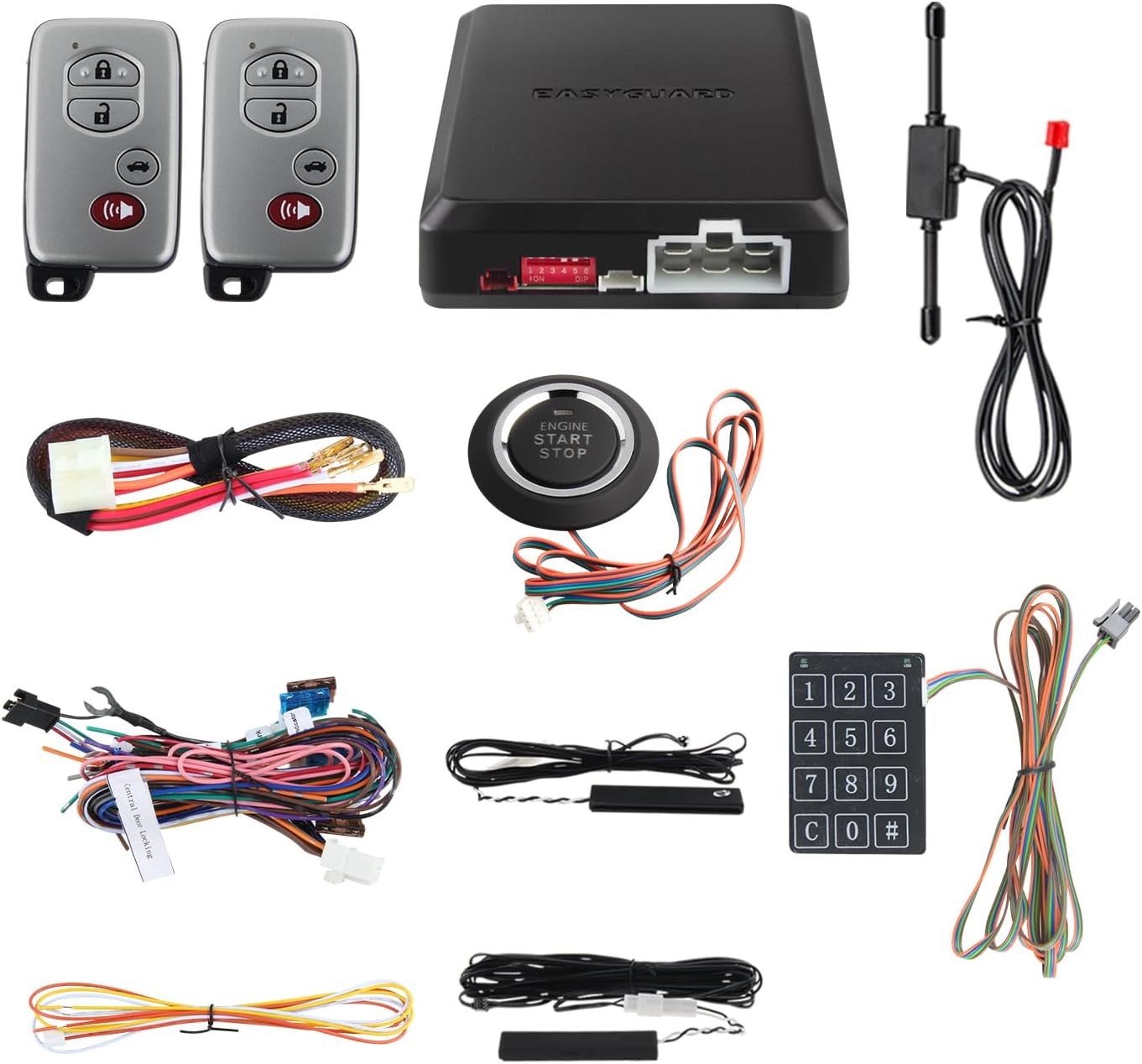 EASYGUARD EC002-T Smart Key PKE Car Alarm System Auto Start Starter Push Start Stop Button Touch Password Access Keyless Go System DC12V Rolling Code