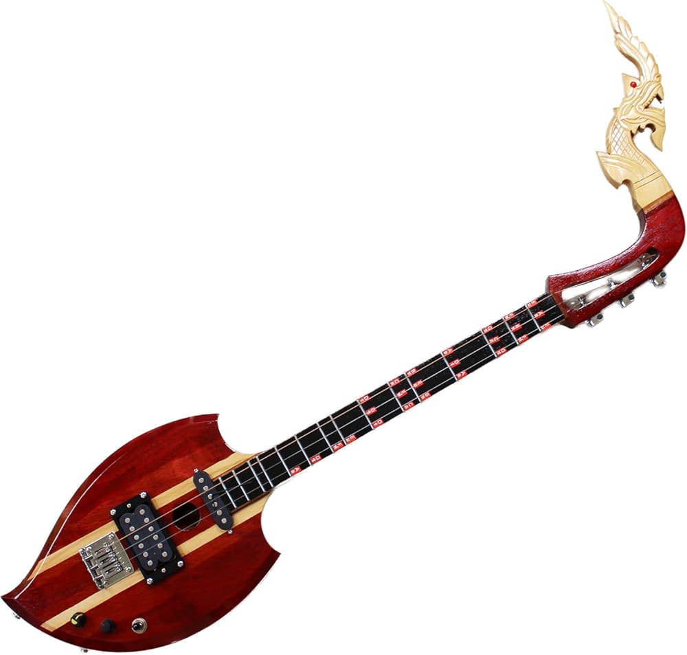 Isarn Acoustic Electric Phin 3 Strings, Thai Lao Guitar Musical Instrument, Traditional Thai Classical Musical Pin86