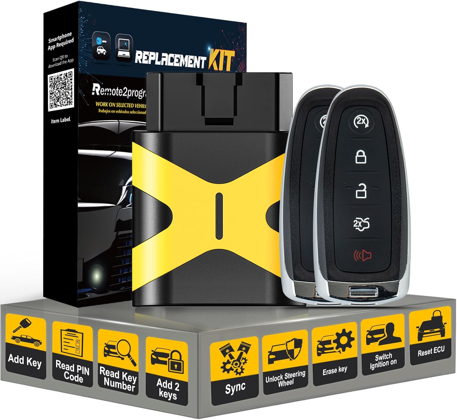 DIY Programming Kit for No Working Remote and Smart Keyless Entry Car Key Replacement for Ford Ford Edge/Escape/Focus with FCC: M3N5WY8609 (5 Button/Square Key Blade)