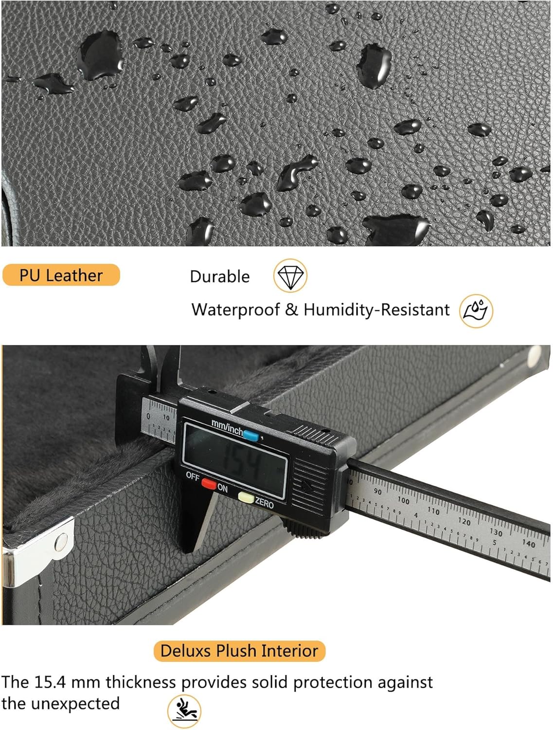 Electric Bass Guitar Hard Case Wooden Hard Shell Black Carrying Case Lockable with Key Square - 48 x 15.4 x 3.5 inches