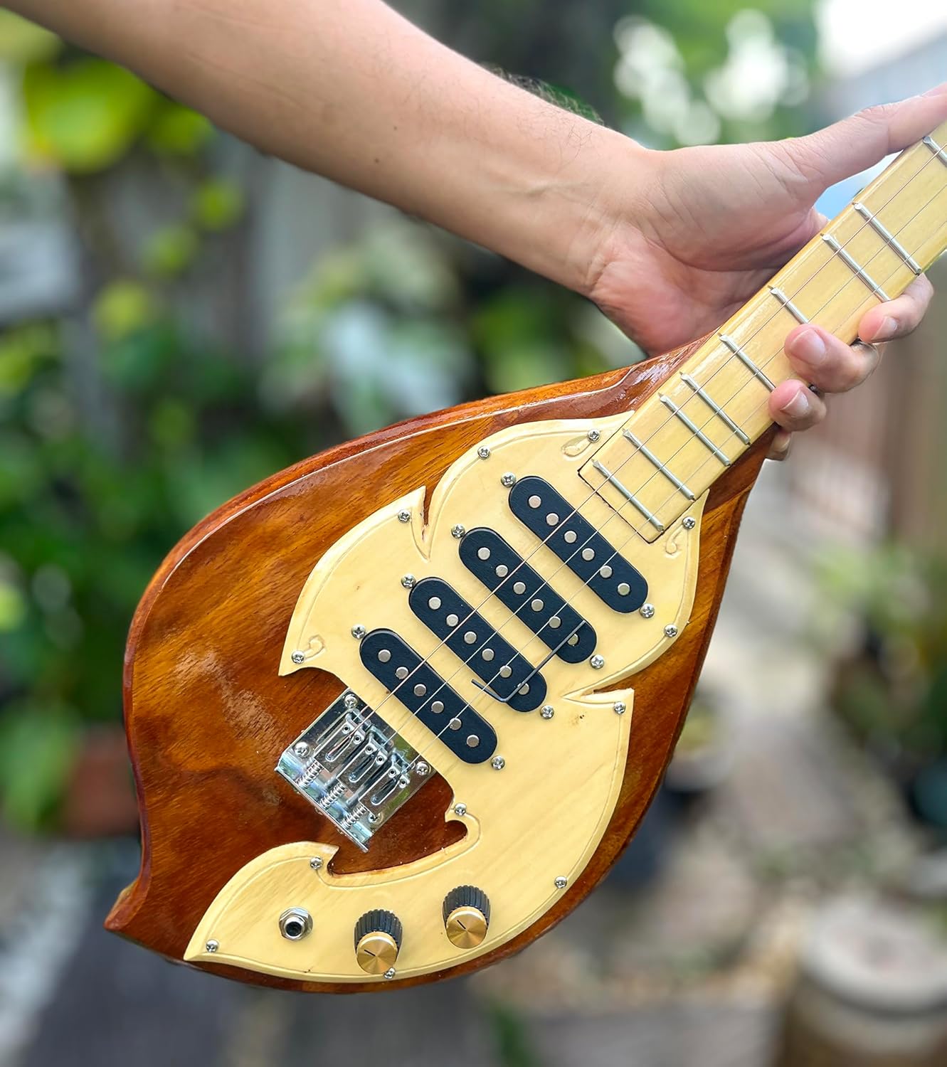 Isarn Electric Phin 3 Strings 4 Track, Thai Lao Guitar Musical Instrument, Traditional Thai Musical Pin12-1