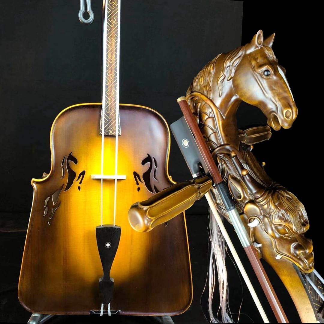 Mongolian 2-string Horse Head Fiddle Horse Head String Instrument Morin Khuur HuQin/Matouqin/Huur/Chaoer/Mongolian Cello with Bow. Case. #0307