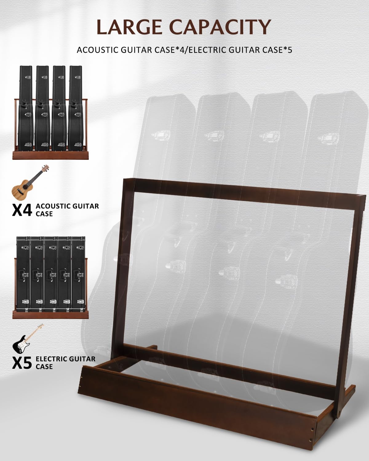 STRICH Guitar Case Rack, Hardwood Folding Multiple Guitar Case Stand for Efficient Space-Saving in Home Studios, SMT-20C Walnut Grain