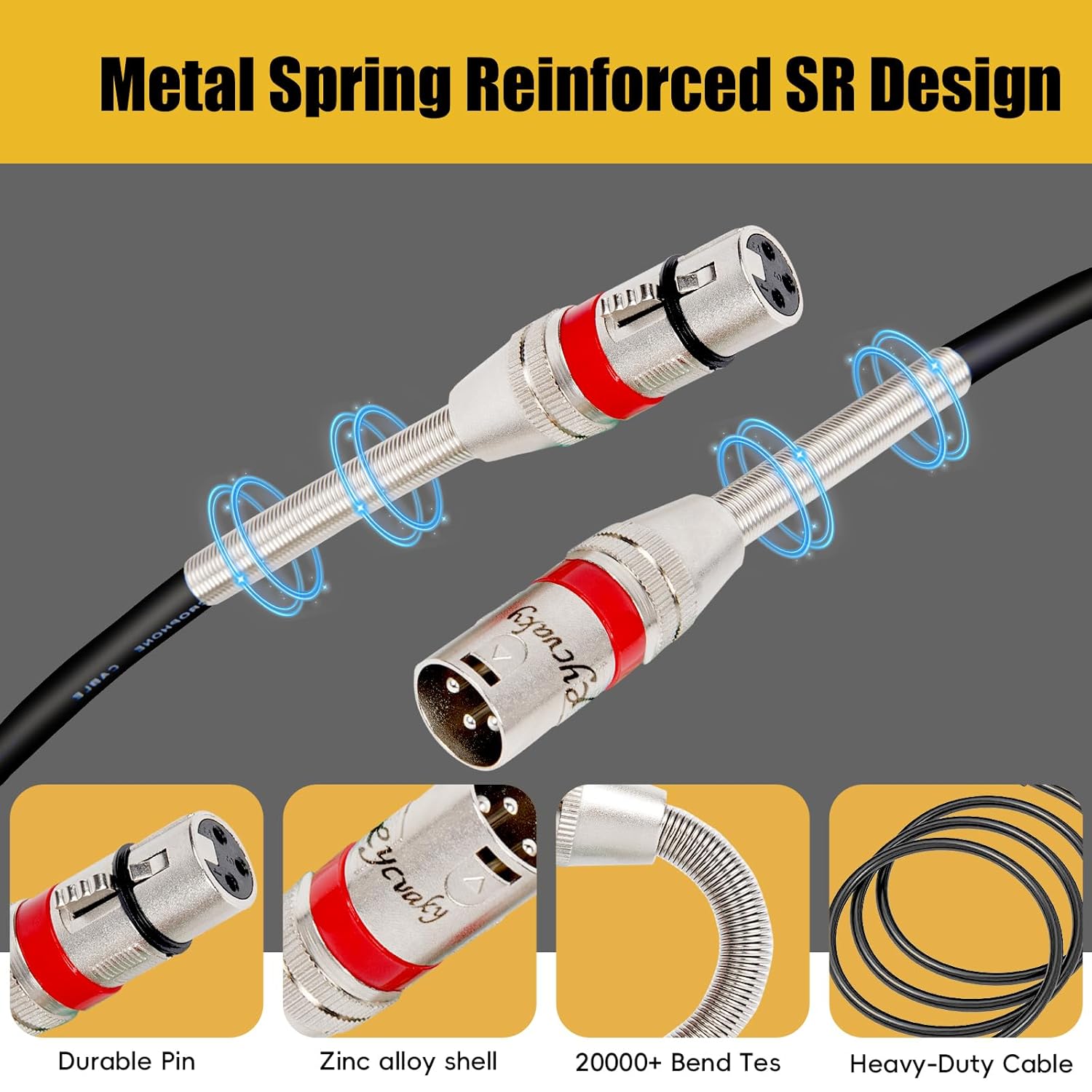 XLR Cables 20FT 10 Pack, Heavy Duty Oxygen-Free Copper 3-Pin Balanced Shielded XLR Male to Female Microphone Cable for Recording Studio Speaker, PA Systems, Audio Mixer and More