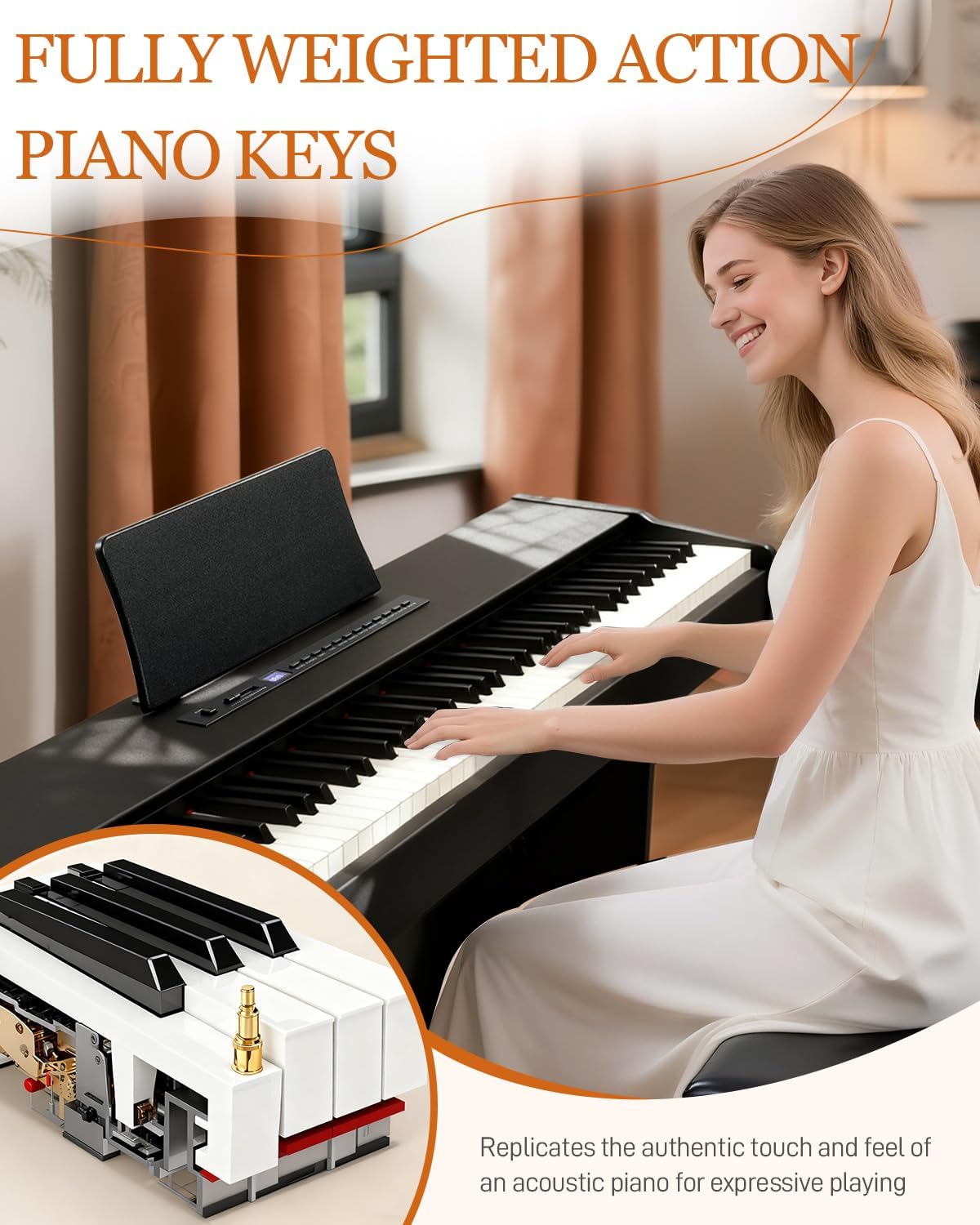 Ktaxon Fully Weighted Keyboard Piano 88 Keys Electric Piano with Bench, Headphones, Musical Sheet Clip, Sticker, Dust Cover, Upright Keyboard with Bluetooth & MIDI, Split Mode, Metronome & Transpose