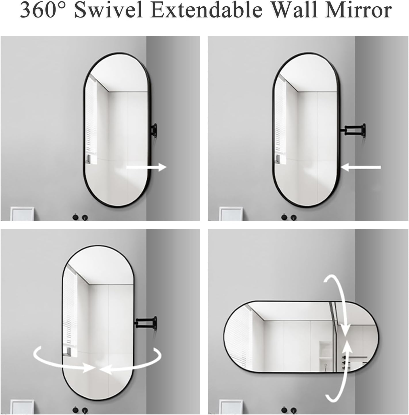 Jcgly Wall Mount Corner Mirror, Oval Bathroom Pivot Mirror, Wall Mirror with Extendable Arm and Metal Frame, Rotating Tilting Mirror, Vertical & Horizontal(Gold,16