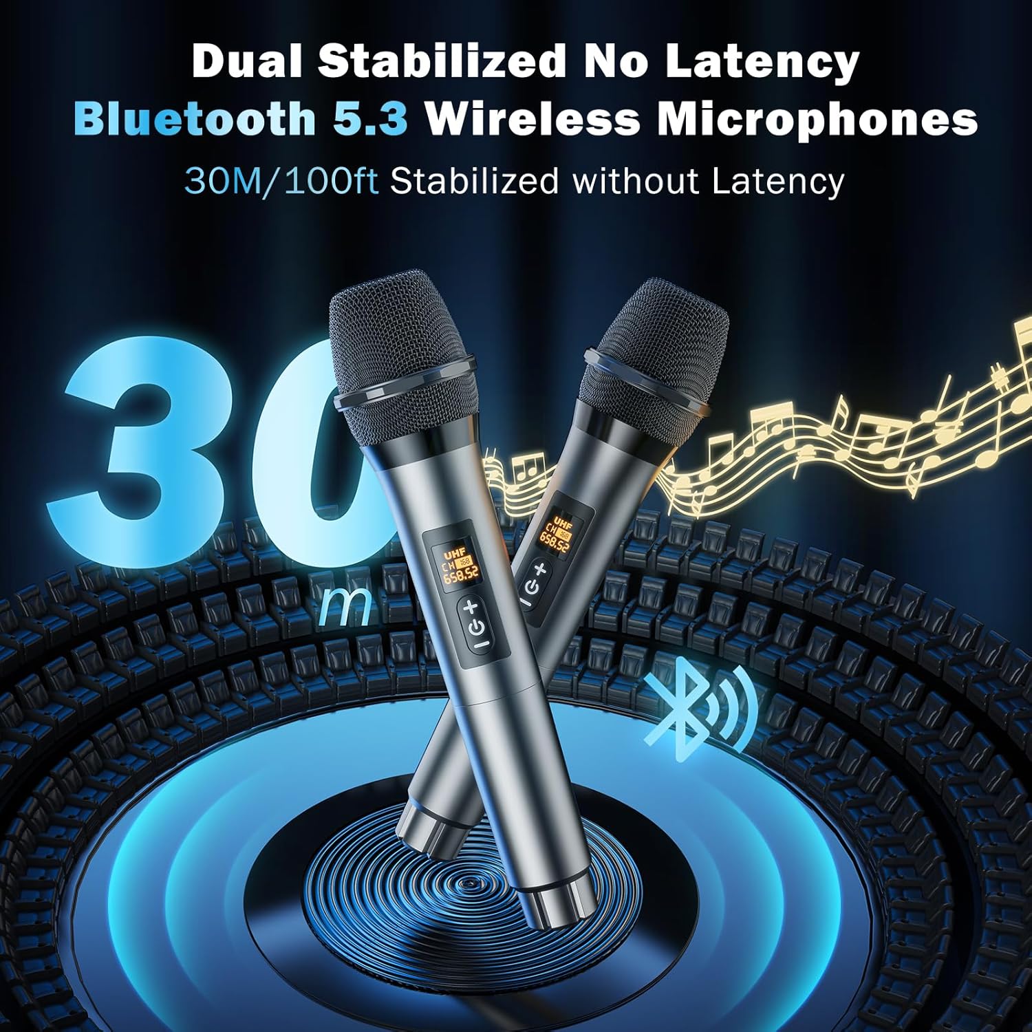 Karaoke Machine with 2 Wireless Microphones, Portable Bluetooth Karaoke Speaker for Adults, Karaoke Microphone with PA System, Bass/Treble Adjustment, Light for Home Party, Support USB/TF/AUX