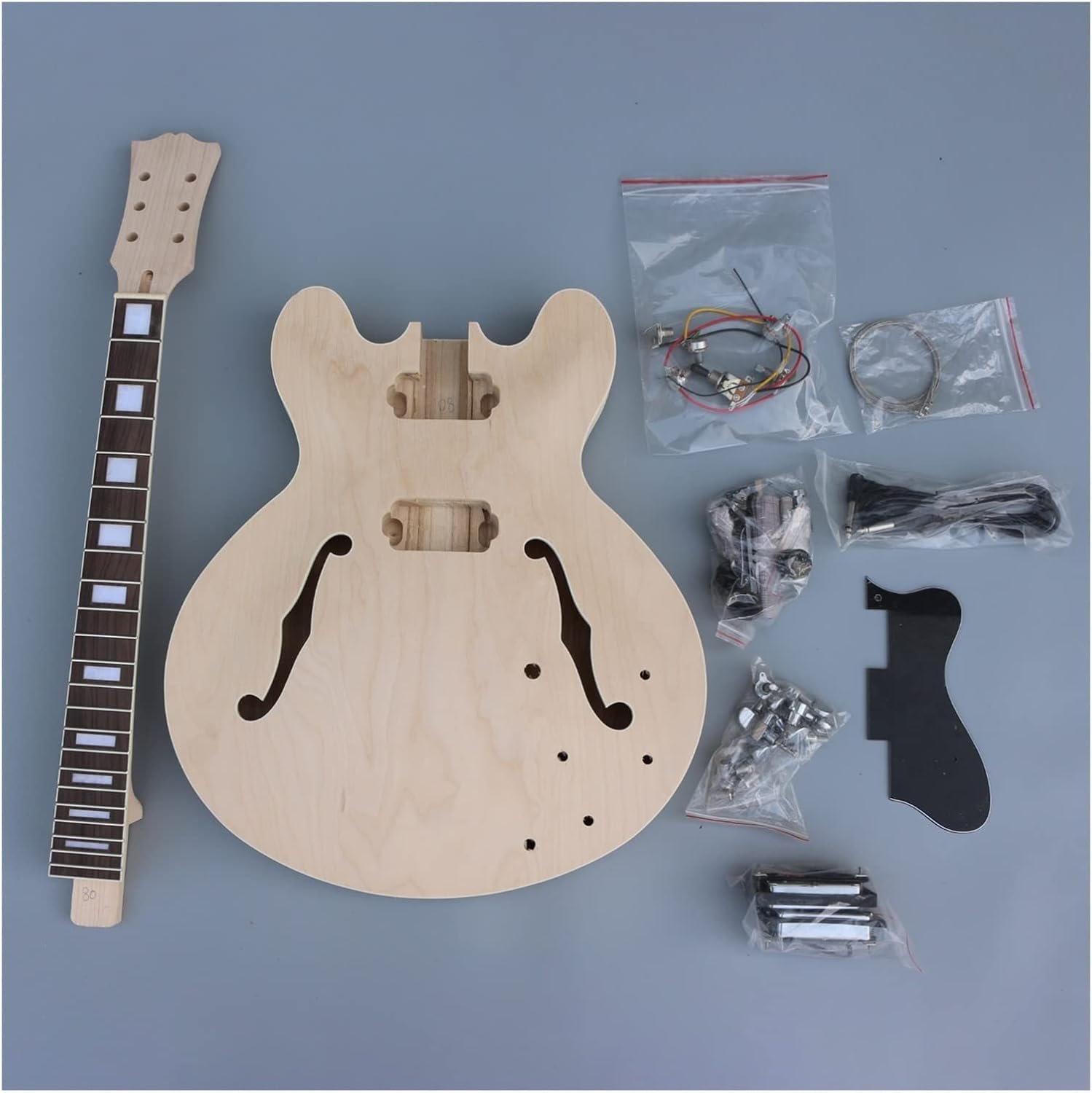 TSTS Semi Hollow Electric Guitar Body Maple Neck 22fret 24.75inch Rosewood Fretboard with Hardwares Unfinished Electric Guitar Kit