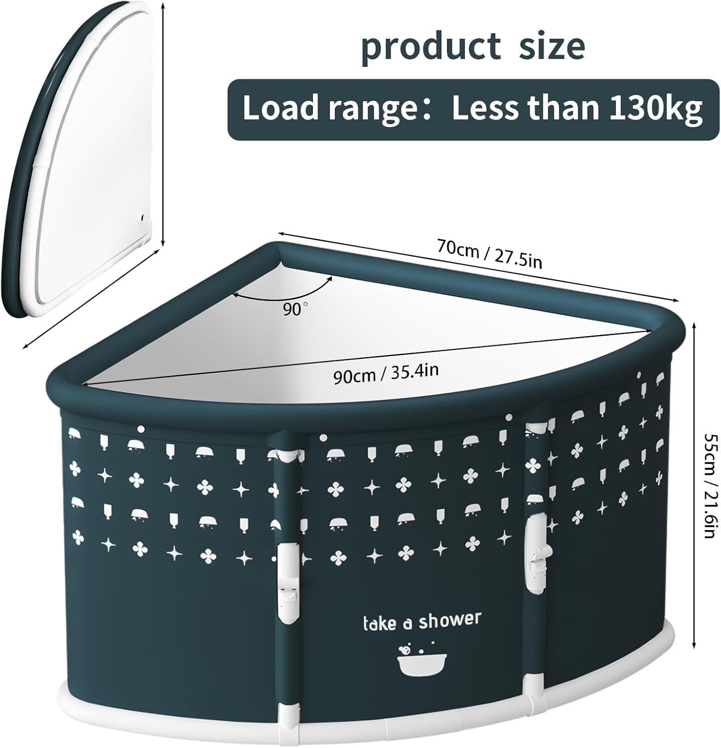 Fan-shaped Portable Foldable Bathtub for Adult, Large Collapsible Tub, Folding Corner Bathtub, Soaking Bath Tub for Hot Bath and Ice Bath, Home Freestanding Bathtubs for Shower Sauna