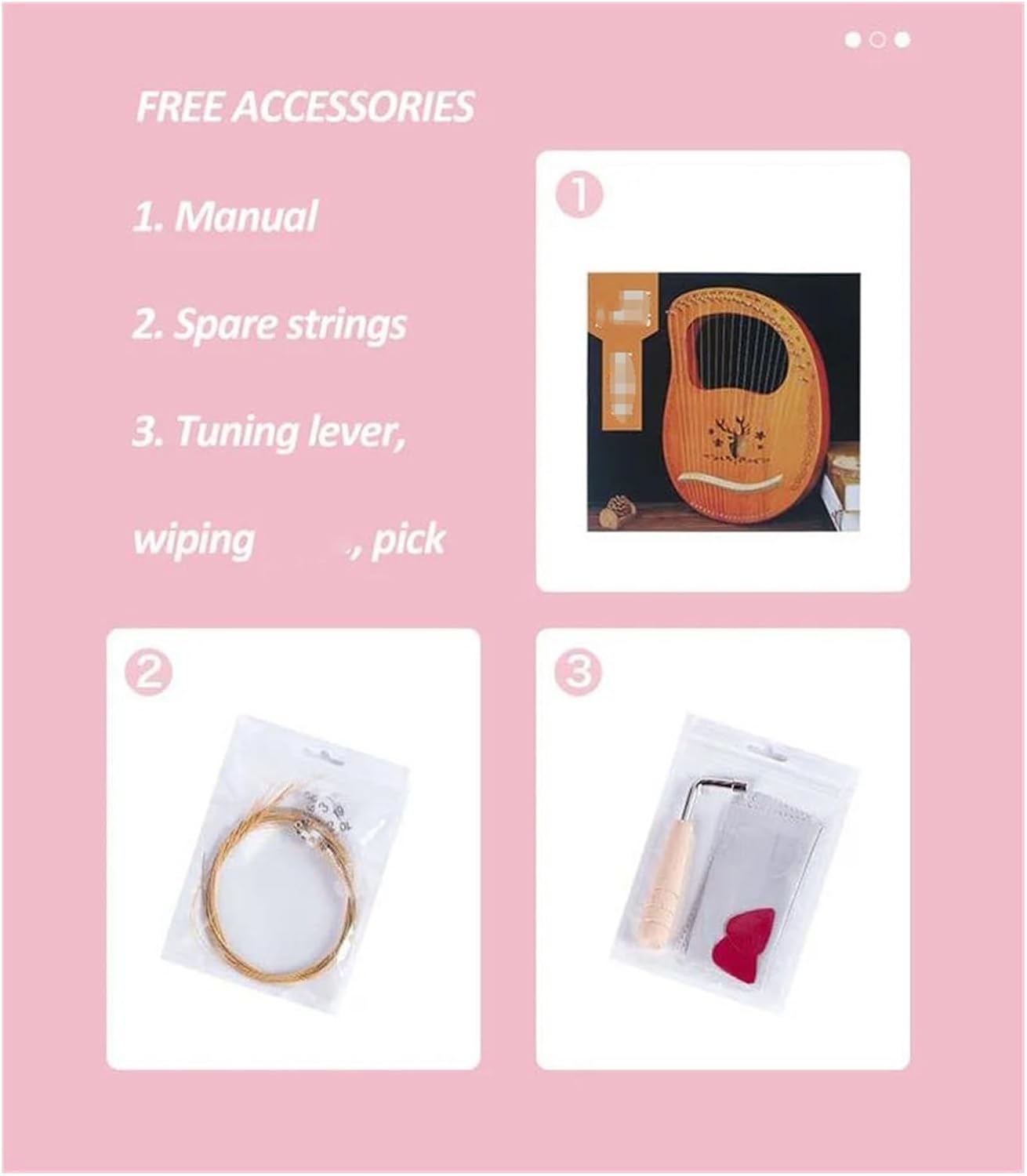 VBDEFRT Lyre Harp Set Traditional Solid Wood Lyre Harp 19 String Professional Ethnic Instruments Classical Instrumento(Windmill-Wood)