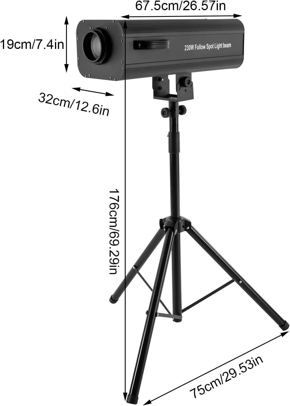 230W Stage Spotlight, LED Spotlight w/Stand Follow Spot Light Manual Control Stage Light Adjustable Aperture, Professional Performance Lights for TV Stations Theatres Museums