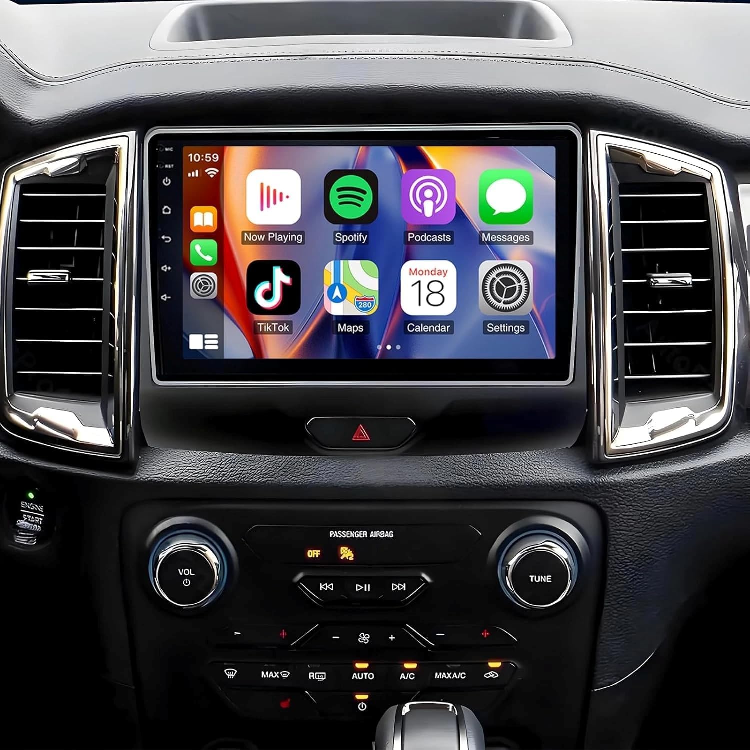 Double Din Radio for Ford Ranger 2019 4+64G with CarPlay Car Stereo Android 15 9'' Touch Screen Android Auto, AHD Backup Camera, Bluetooth, GPS Navigation Head Unit WiFi FM Mirror Link SWC Mic