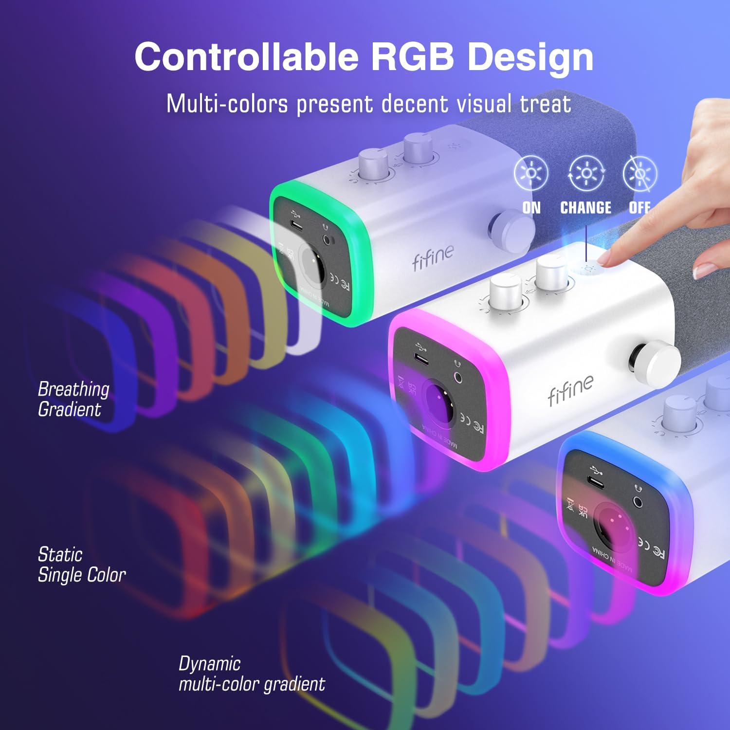 FIFINE XLR/USB Dynamic Microphone with Audio Mixer Bundle, Streaming Microphone with Mute Button, Headphones Jack, XLR Mixer with RGB Lighting, Volume Faders for Gaming, Recording, Podcast (AM8W+SC3)