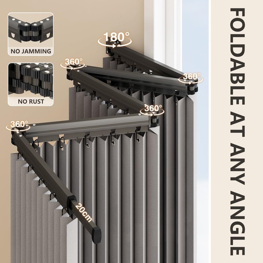 Modern Polyester Fabric Shower Curtain, Wall Mount Corner Shower Curtain Set with Folding Alloy Pole, for Bathroom/Rv/Hotel,White,Four fold Pole