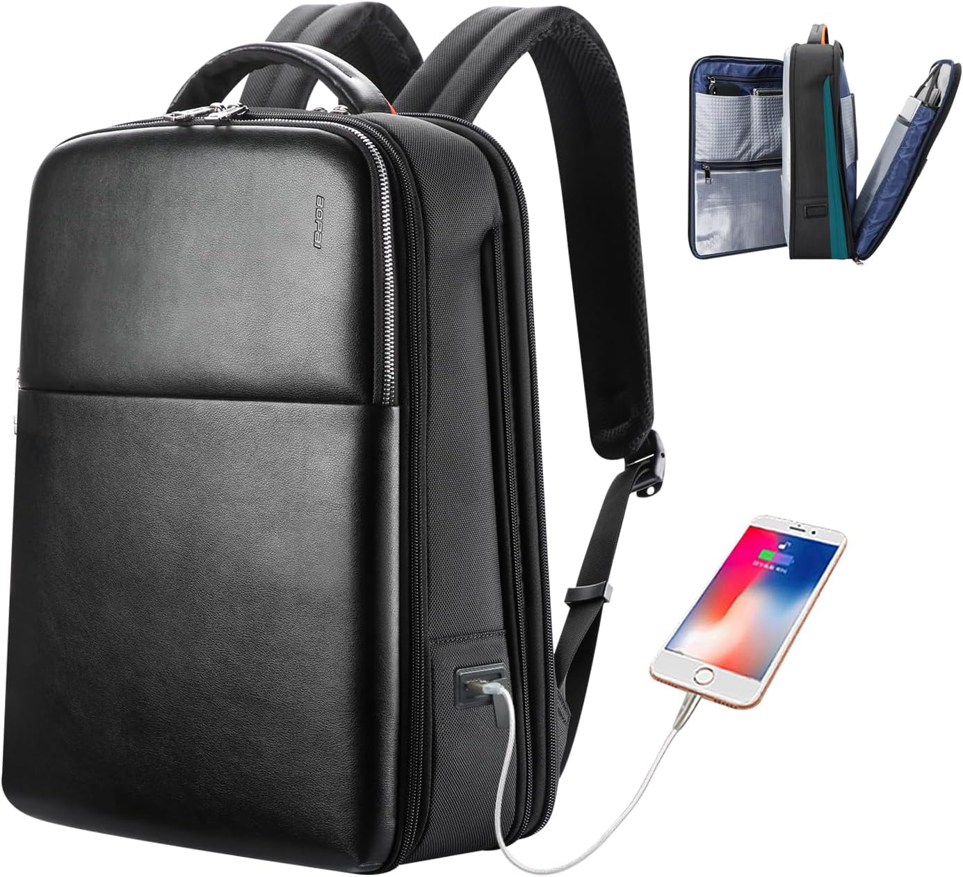 BOPai Business Smart Travel laptop Backpack Men 15.6 Inch USB Charging Waterproof 30L Large Expandable Convertible Friendly Carry Flight Approved Work Anti Theft Durable Black Rucksack