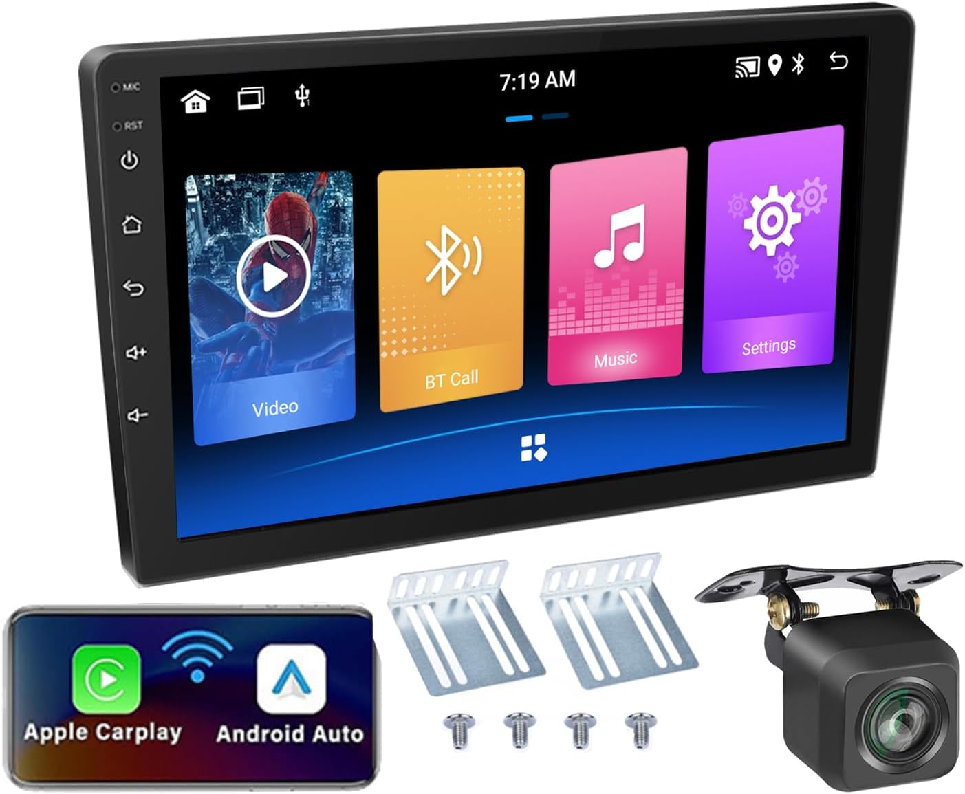 10 Inch Car Stereo Android with Wireless CarPlay Wireless Android Auto, Double Din 2.5D Touchscreen Car Stereo with FM Bluetooth Wi-Fi Audio Receiver