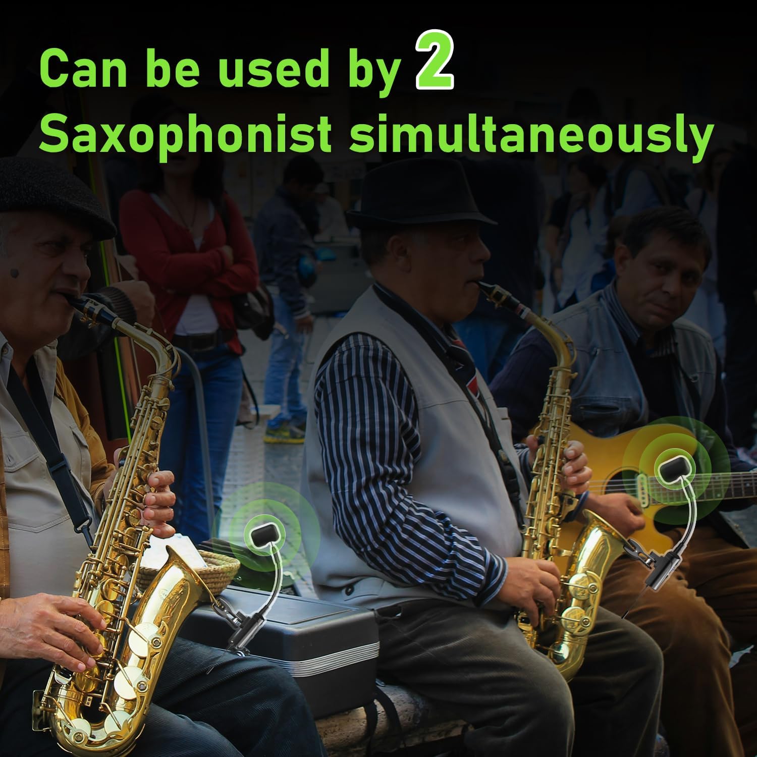 Dual UHF Saxophone Wireless Sax Microphone Instrument UHF Condenser Pick Up Clip-on Mic 1 Receiver and 2 Transmitter System for Saxophone French Horn Trumpet Trumbone,Q2/ST-5