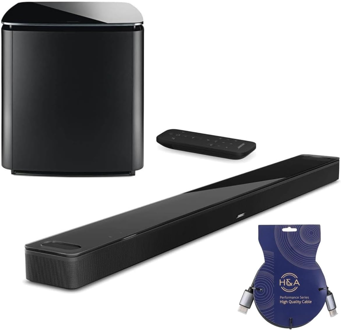 Bose Smart Ultra Dolby Atmos Soundbar Speaker, Black, Bundle with Bose Bass Module 700, Sound Bar for Home Audio Speaker TV Wireless, Bluetooth, Wifi, Alexa, Google, Voice Control + H&A HDMI C