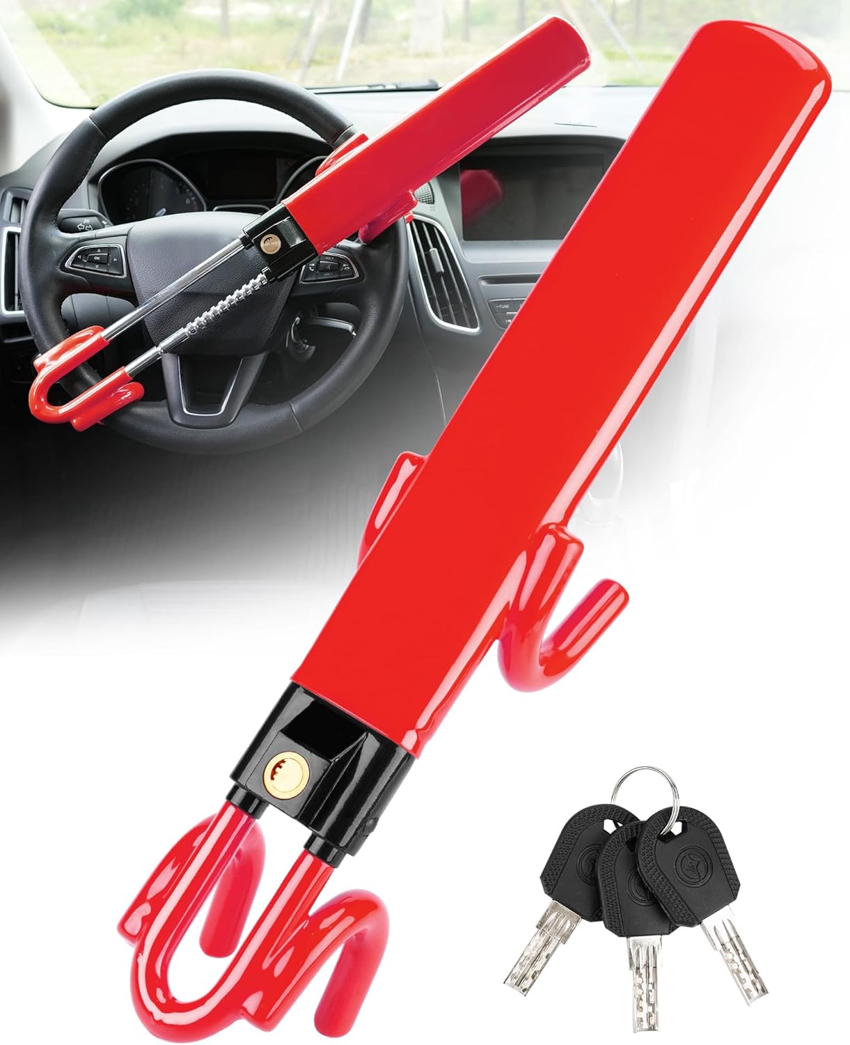 Tevlaphee Steering Wheel Lock Anti-Theft Car Device Heavy Duty Security Car Lock