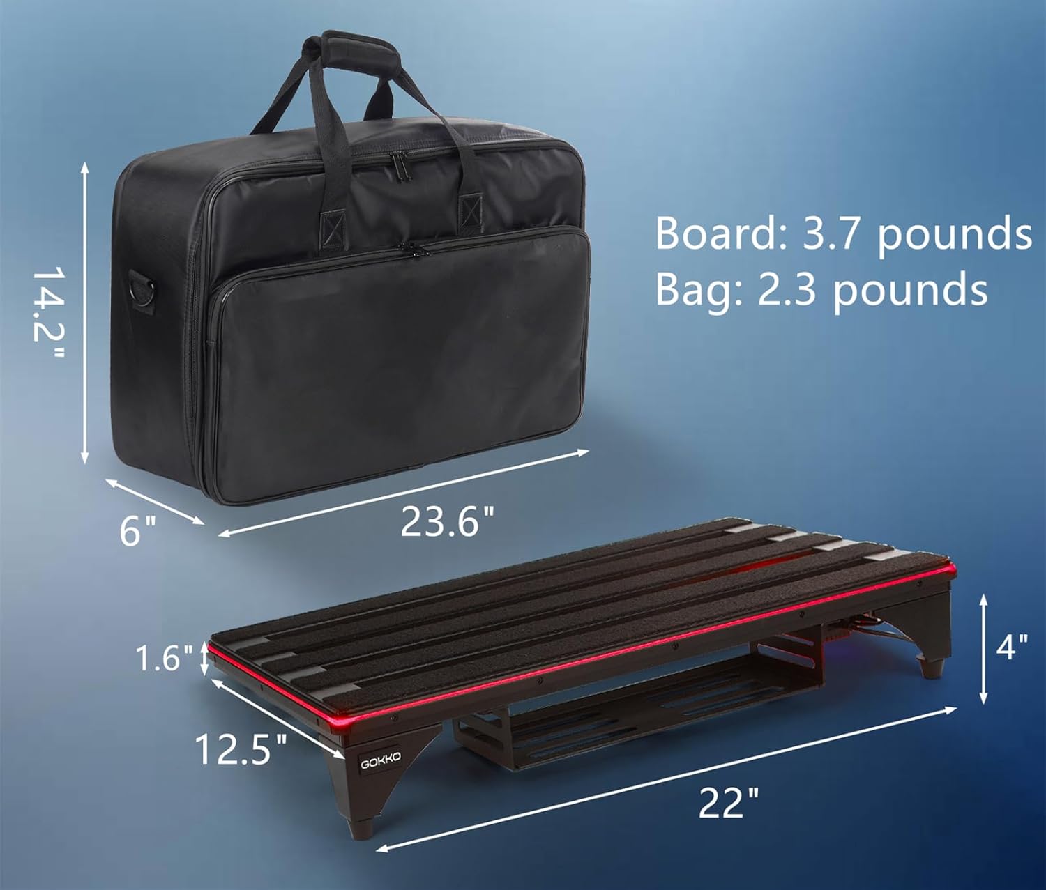 Music-Sync Lighting Guitar Pedal Board with Multiple Dynamic Light Effects, 22 x 12.6 Inches (GKA-22LX)