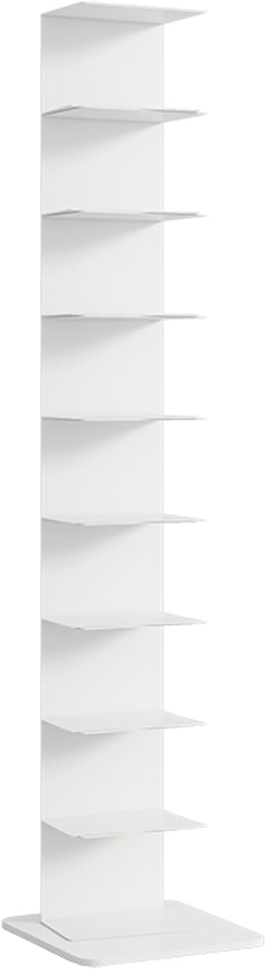 Metal Spine Bookshelf Tower, Modern Open Vertical Bookcase, Invisible Floating Storage Rack, Narrow Floor Standing Organizer, Display Shelf for Small Space(White)