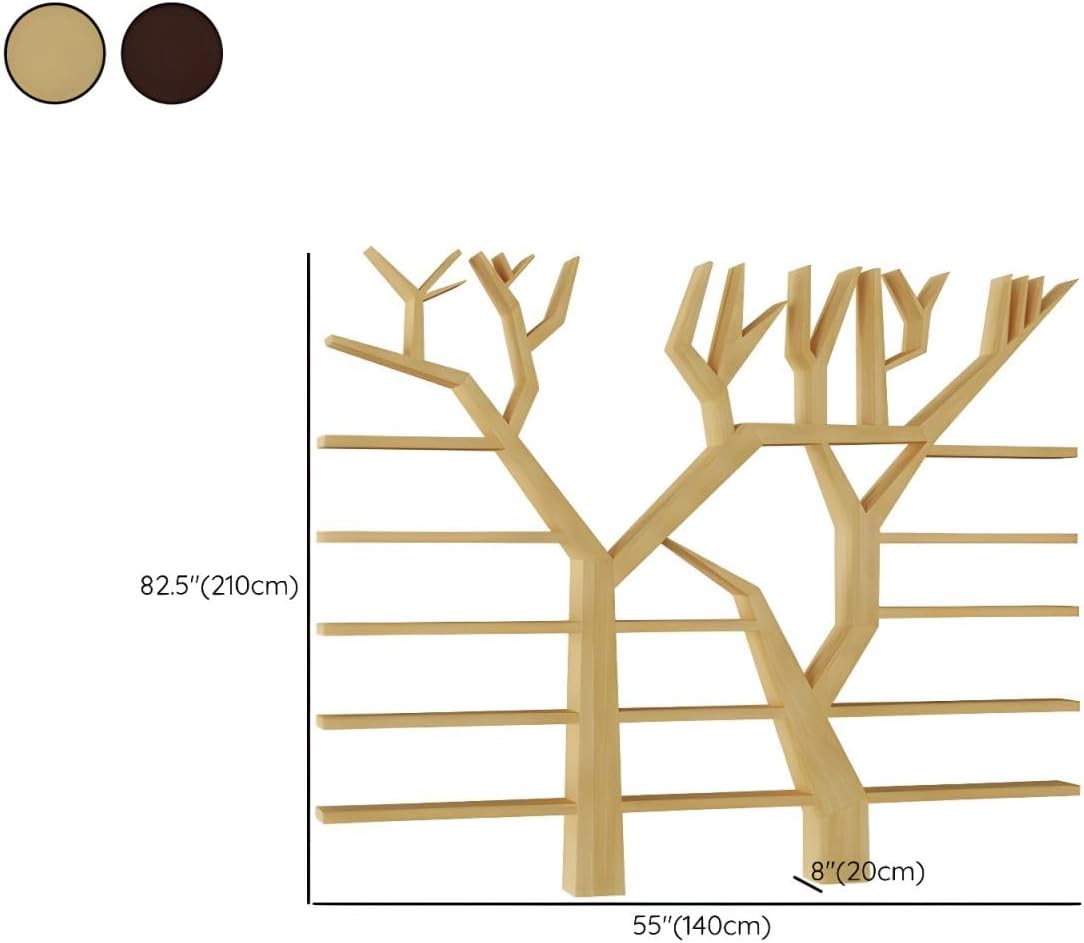 CraftThink Wall Mount Wood Bookcase, Modern Tree Design Wall Storage with 28 Shelves & Open Back in Vertical Design for Living Room, Office, and Bedroom- Natural 55