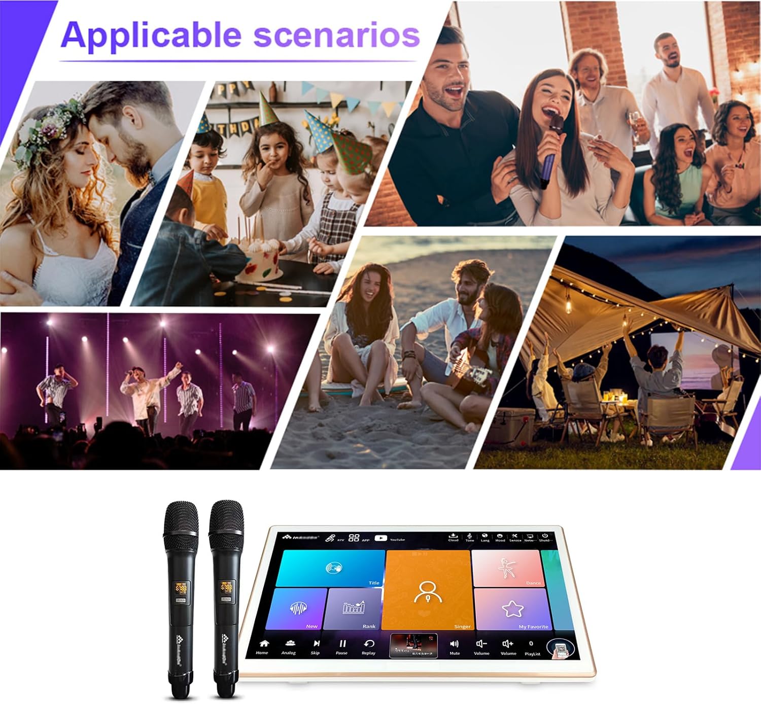 2025 New Inandonkod Karaoke Machine,18.5 Inch Touch Screen,Free Cloud Download Songs All in One Karaoke System with Mic, KTV Singing,Chinese Karaoke Player,YouTube APP Online Play (4T White)
