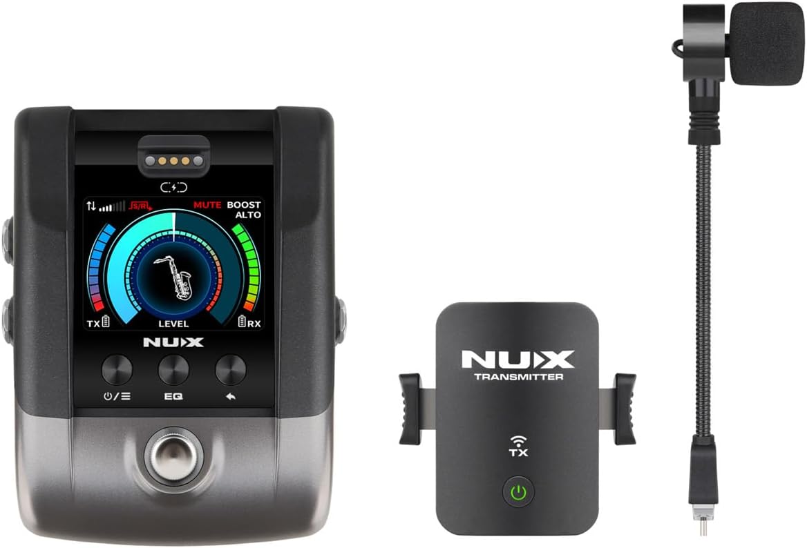 NUX B-6PRO 2.4GHz Wireless Microphone System for Saxophones, Utra-Low Latency,165 feet Range, Auto Pairing, Frequency Hopping, Perfect for Trumpets, Brass, Woodwind Instruments