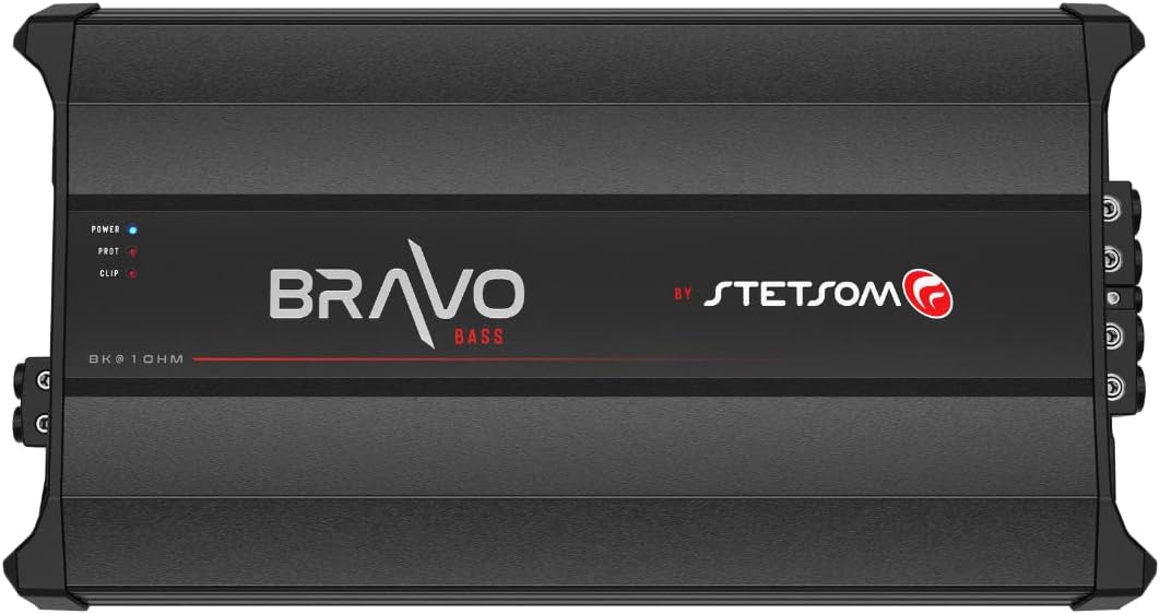 Stetsom Bravo BASS 8000 1 Ohm Mono Subwoofer Car Audio Amplifier, 8000.1 8K Watts RMS, 1Ω Stable, Sound Quality, 8000x1, Crossover & Bass Boost 8000W Sub Amp, Smart Coolers