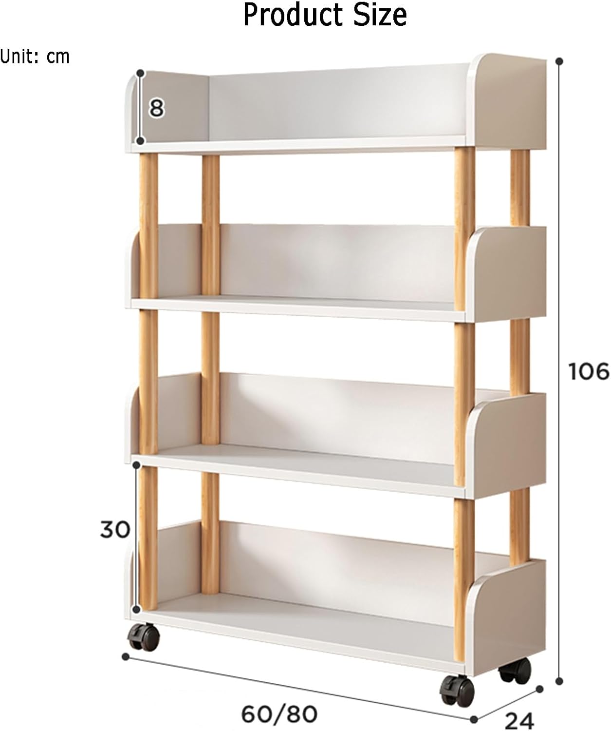 4/5 Cube Bookshelf, Simple Mobile Bookshelf, Multi-Layer Home Desk with Wheels, Suitable for Living Room, Study Room, Reading Corner (Warm White)(60 X 24 X 106cm) ()