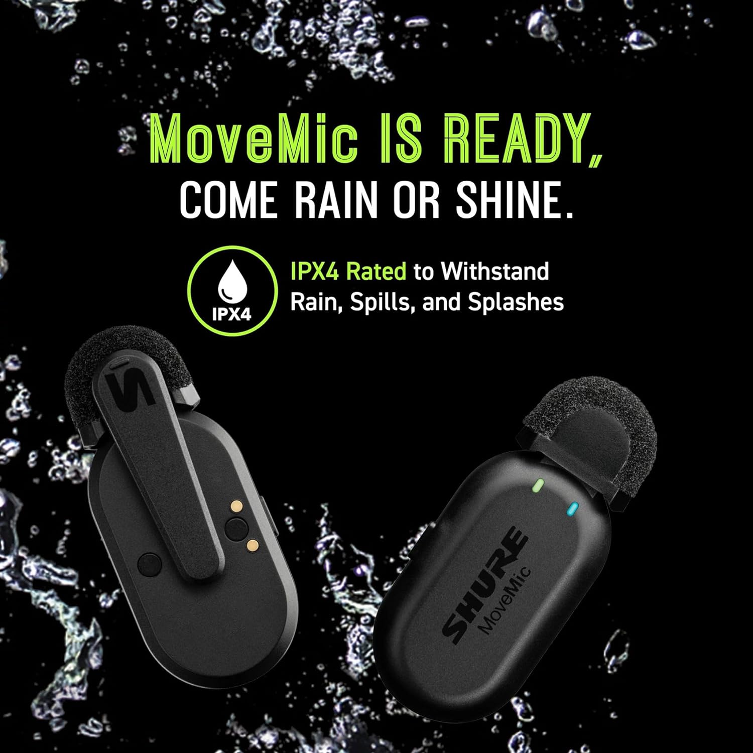 Shure MoveMic Two - Pro Direct to Phone Wireless Lavalier Microphones for iPhone & Android, 2 Bluetooth Mini Mics, 24 Hours Charge, Quick Set Up, IPX4, Compact & Portable Clip Lavs (MV-Two-Z7)