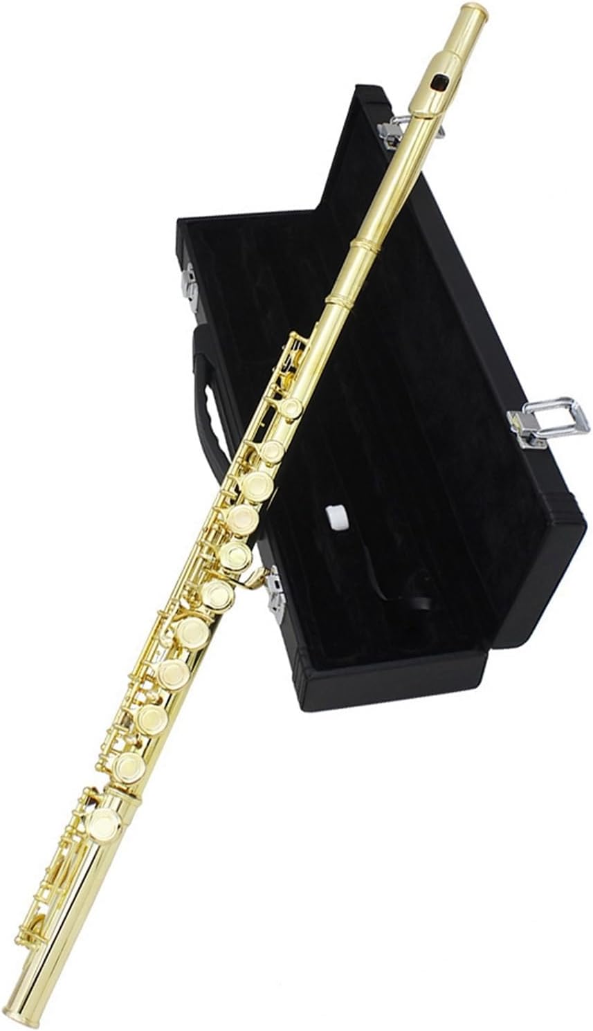 Flute Golden 16 Holes C Tone Flute with E Key Woodwind Instrument Closed Hole Gold-Plated Keys Cupronickel Tube Flutes Musical Instruments