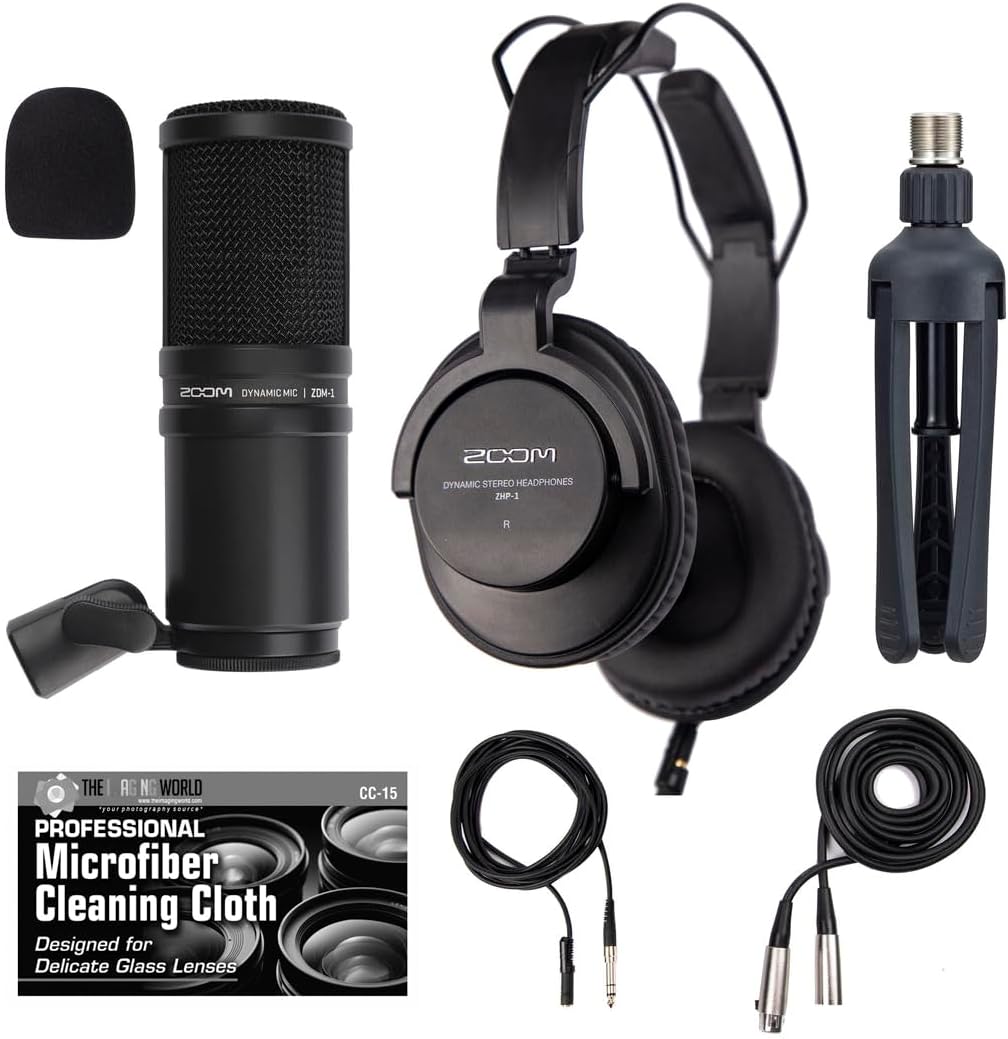 Zoom ZDM-1 Podcast Mic Bundle with Headphones, Windscreen, XLR, and Tabletop Stand with TheImagingWorld Accessory