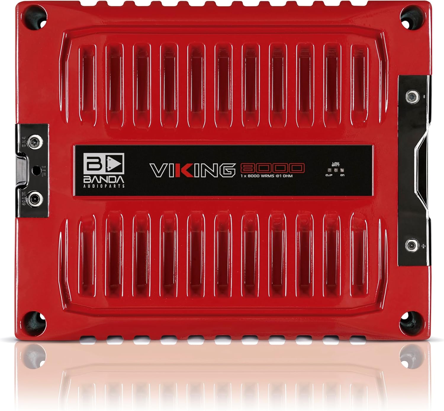 Banda VIK8000.1RED New Viking 8000 Watts Rms Amplifier Audio Car Speaker 1-Ohm Full Range Crafted with Aluminum Chassis, LED Indicators - Red