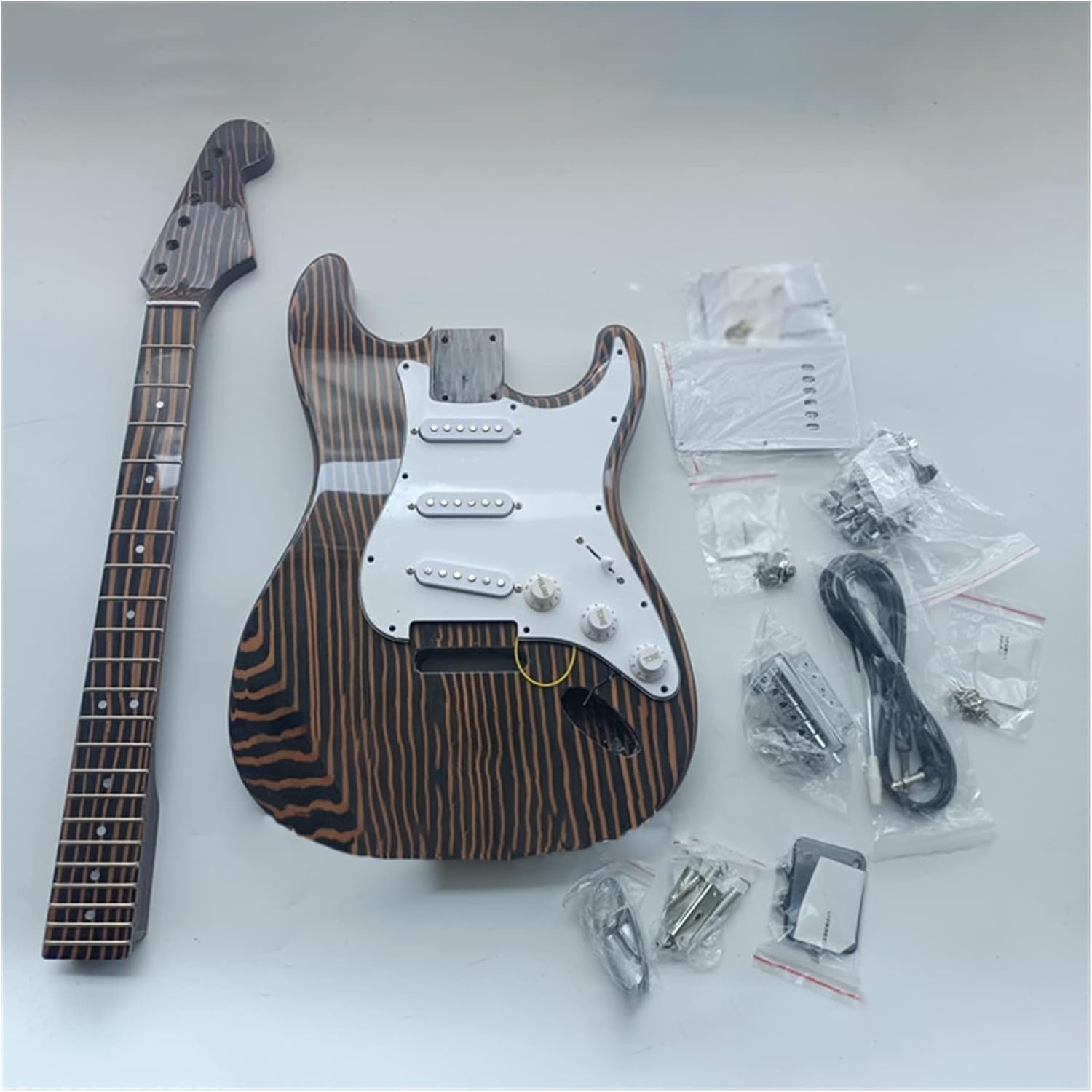 DIY Electric Guitar Kit - Zebrawood Body & Neck - 6 String - Right Handed - Brown - Guitar Kit
