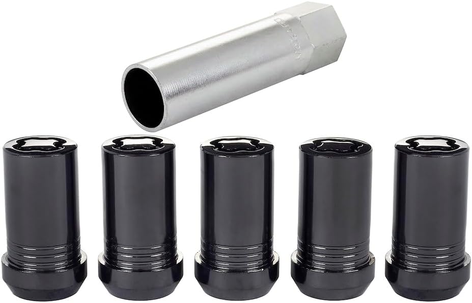 McGard Wheel Lock, Premium, 14 mm x 1.50 Thread, Cone Seat, Closed End, Key Included, Steel, Black Chrome, Set of 5 (25515BK)