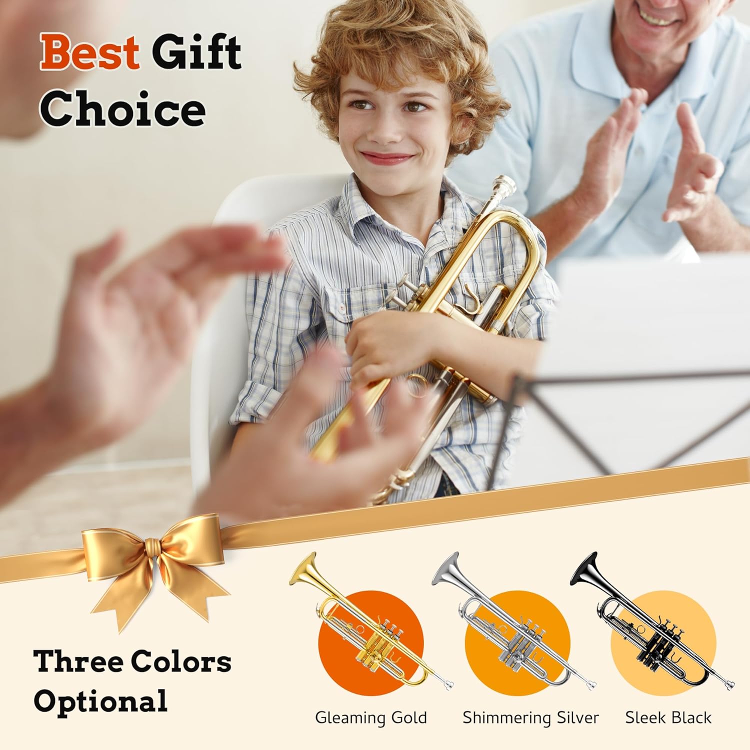 CAHAYA Bb Trumpet Instrument Trompeta: Brass Student Trumpet with Hard Case 7C Mouthpiece Gloves Standard Trumpets for Beginners or Advanced Students Gold