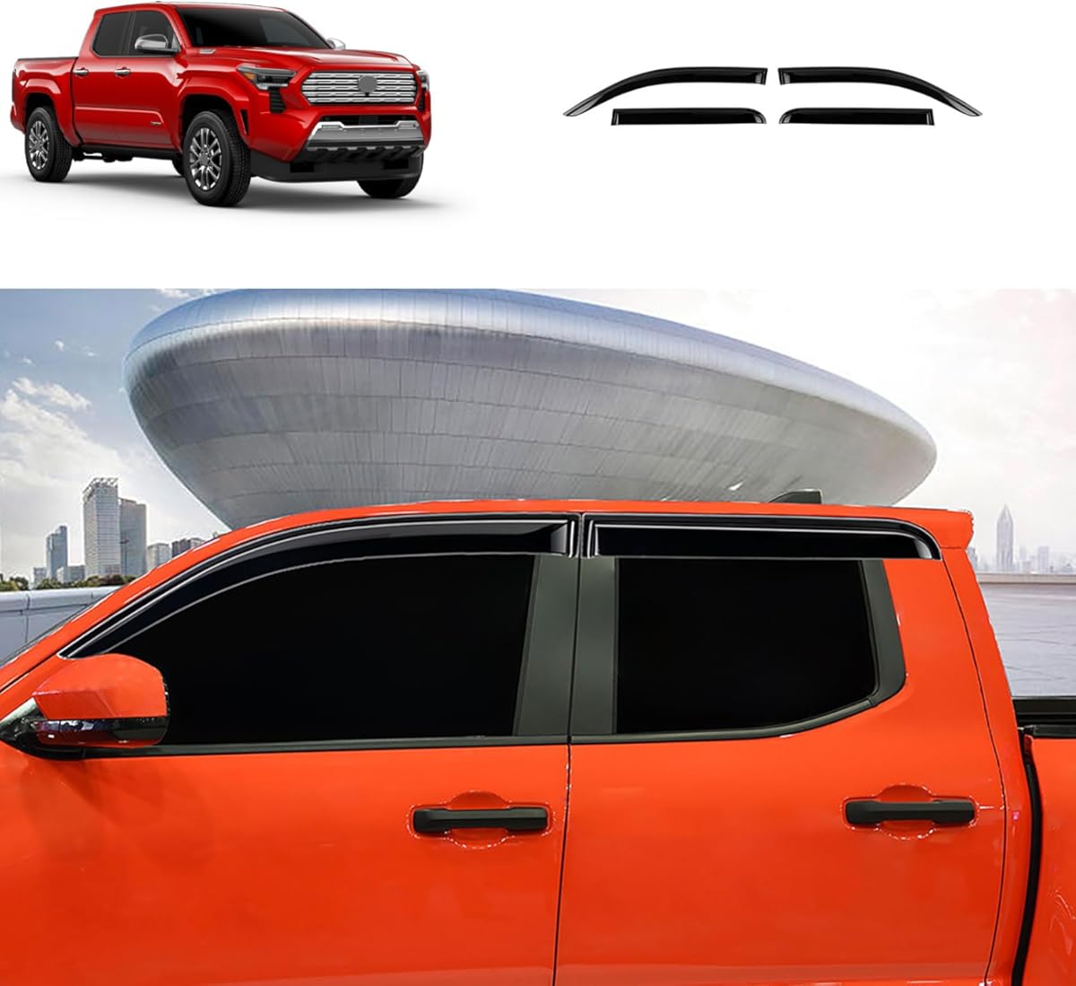 Side Window Deflector Visors Compatible with Toyota Tacoma 2024 2025 2026 Acrylic Smoke Tinted Sun Rain Wind Guards Shield Vent Cover Exterior Car Accessories 4PCS(Glossy Black Style)