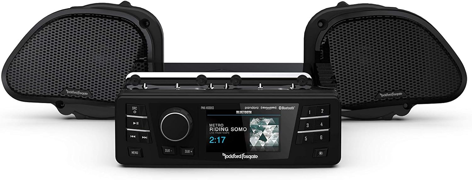 Rockford Fosgate HD9813RG-STAGE1 Digital Media Receiver & Two Speakers Kit for 1998-2013 Harley-Davidson Road Glide