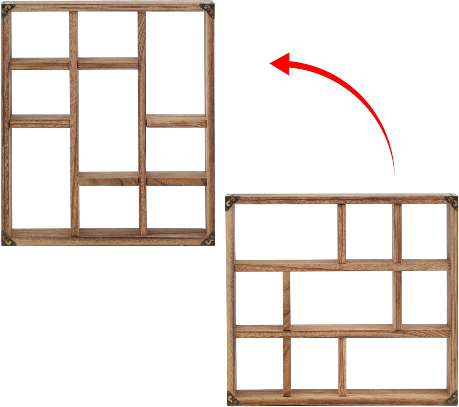 Generic FIRMINANA 17.7 Inch Solid Wood Display Shelf -Sef of 2- Shadow Box 9-Slot Wood Floating Shelves Larger Shelf Lightweight (Brown)