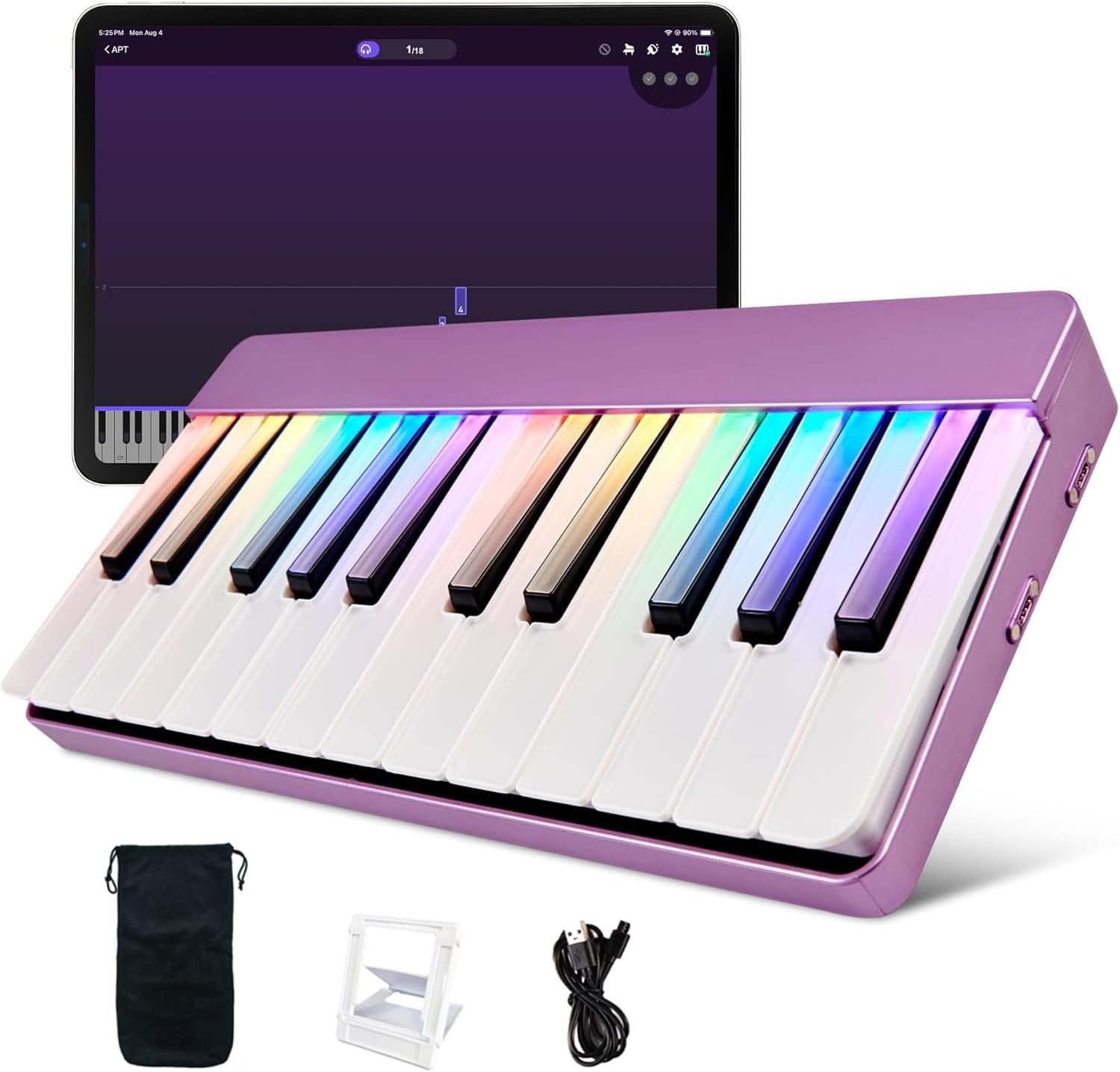 Smart Piano Keyboard with Built-in LED Light and Free App, 24-Key Smart Piano for Beginners, Portable travel piano Keyboard,Mini Piano Keyboard, MIDI Supported, Birthday or Holiday Gift(Purple)