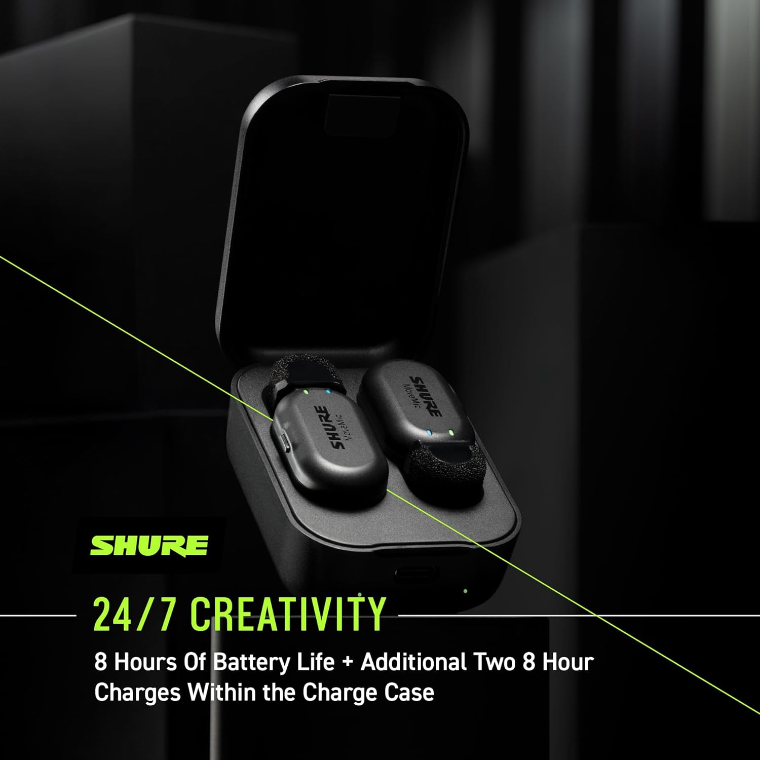 Shure MoveMic Two - Pro Direct to Phone Wireless Lavalier Microphones for iPhone & Android, 2 Bluetooth Mini Mics, 24 Hours Charge, Quick Set Up, IPX4, Compact & Portable Clip Lavs (MV-Two-Z7)