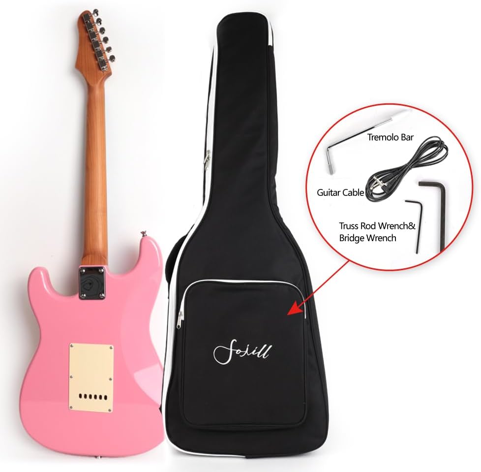 Fojill Full Size Electric Guitar Solid Mahogany Body Roasted Canadian Maple Neck Genuine Rosewood Fretboard Bone Nut With Padded Gig Bag