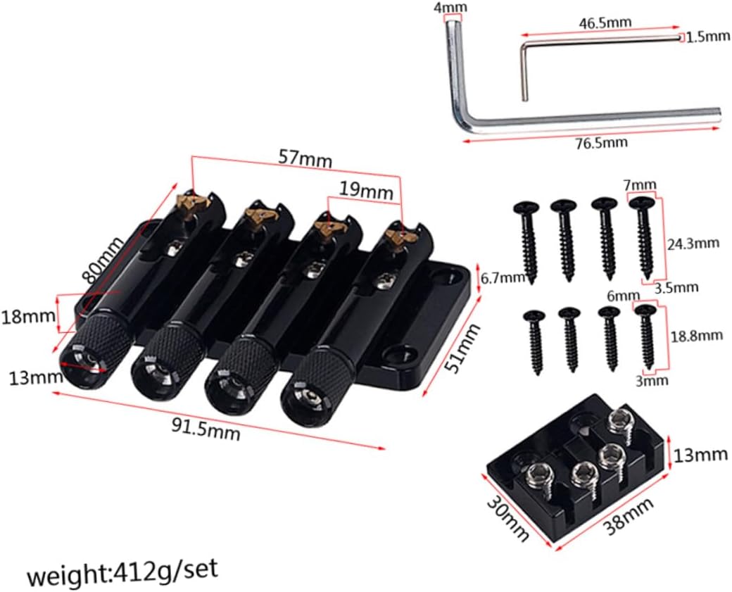 String Headless Bass Guitar Bridge with String Lock Vintage Style Design Easy Install Black