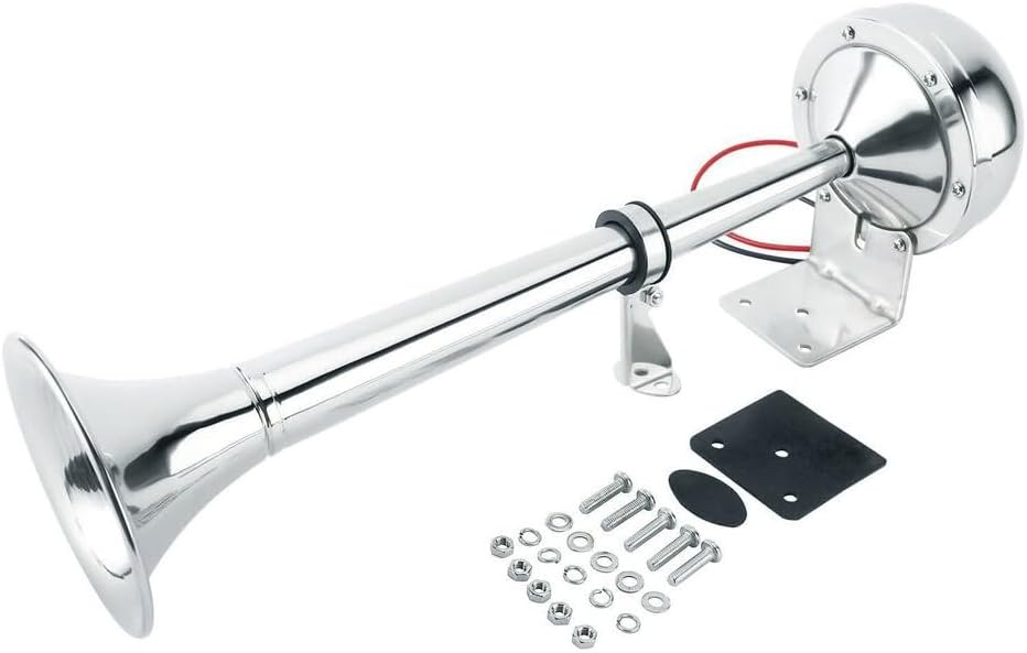 Viking Horns, 12-Volt Stainless-Steel Single Trumpet Electric Horn, for Marine and Boats