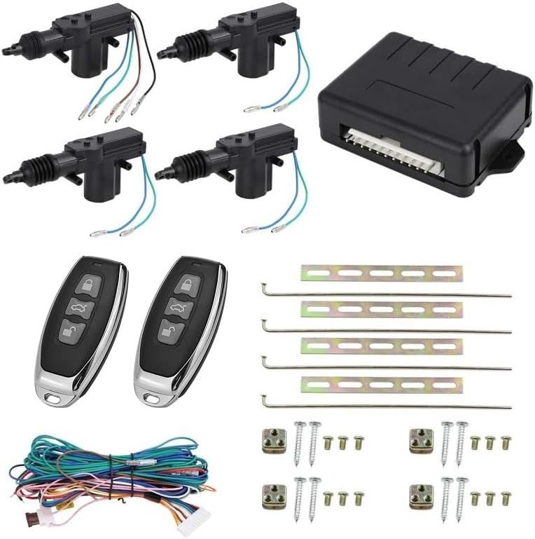 Suitable for 4 Doors Central Lock Locking System 12V Universal 10Pin Car Door Keyless Entry System with 2 Remote Control with Actuator 433MHz(3 button keys)