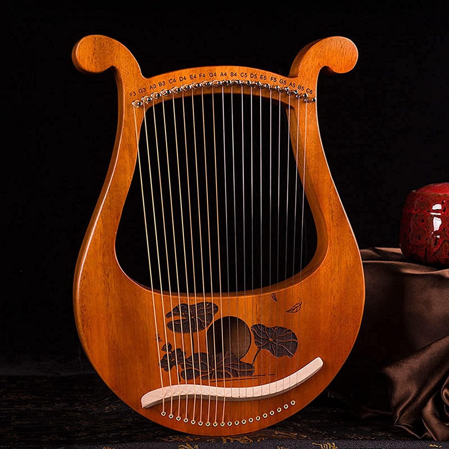 DKULMN Hand Made Lap Harp, 16 Metal Mahogany Body Lyre Harp, Hand Made Lap Harp Solidwood Maple Wooden for Adult,Stringed Instruments Pattern