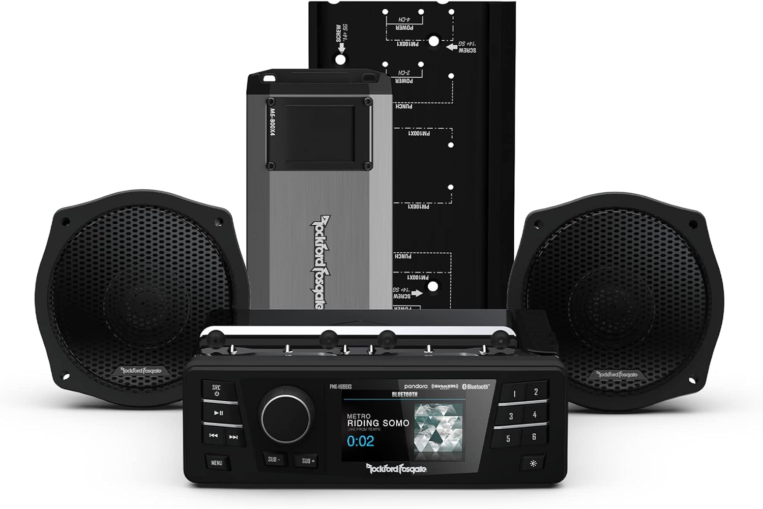 Rockford Fosgate HD9813SG-PMX-STG2 (Stage 2 + Radio) PMX Digital Media Receiver, Fairing Speakers & 800-Watt Amplifier Kit for Select 1998-2013 Harley Davidson Street Glide & Electra Glide Motorcycles