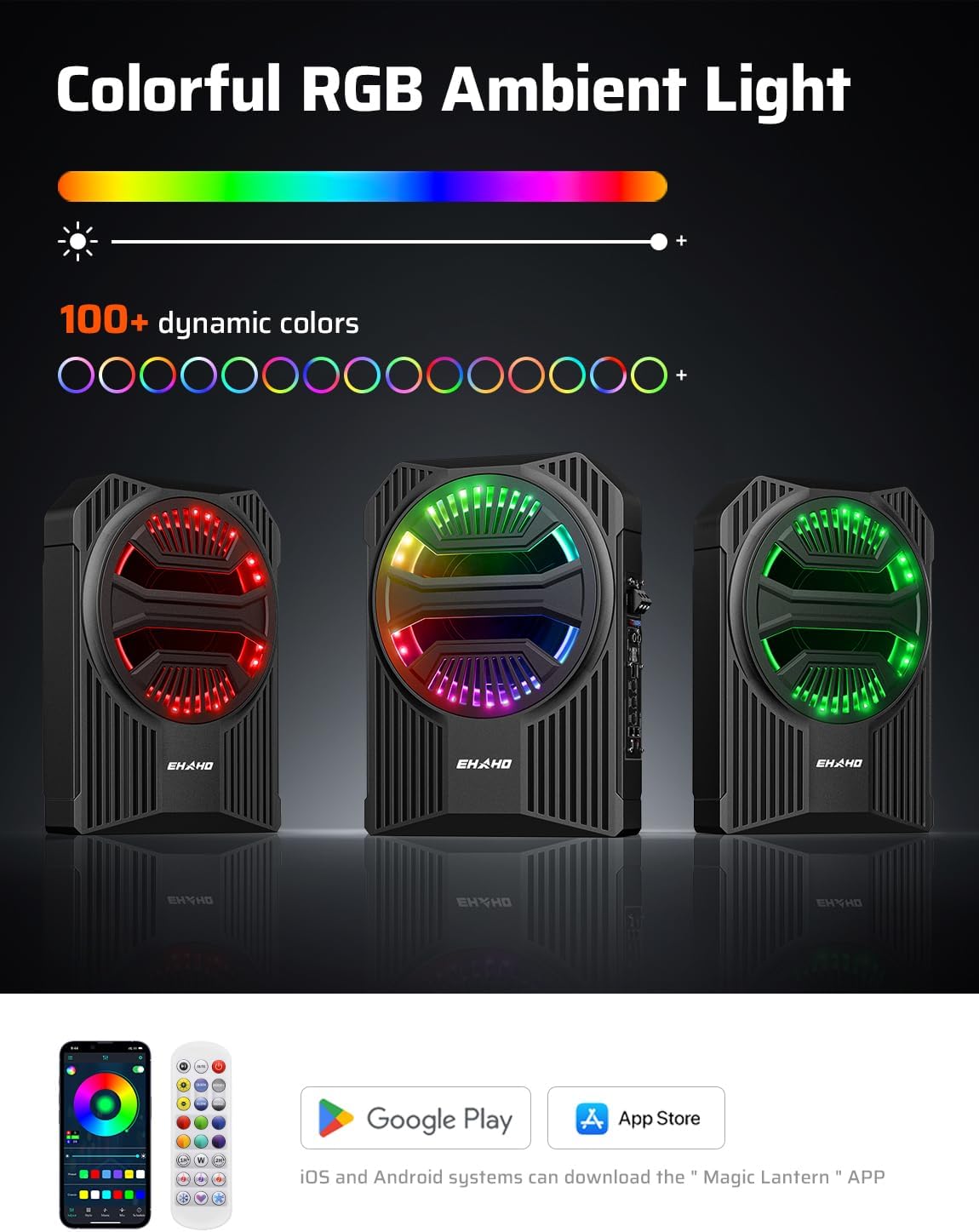 Ehaho Slim Under Seat Subwoofers with AMP, 10 inch Powered Subwoofer with Amplifier and RGB Lights, APP and Remote Control for Music Sync and Lighting Chasing Effects, Car Truck Audio Subwoofer